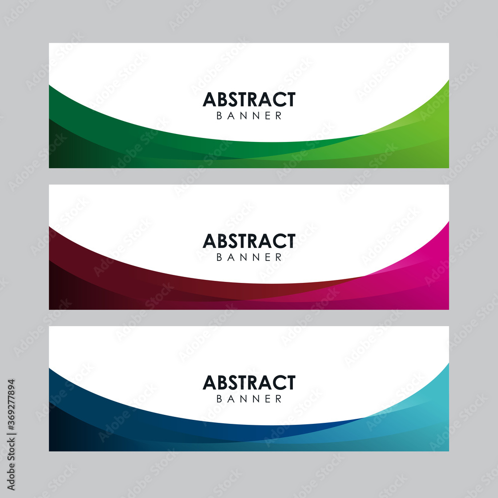 Set of Abstract Colorful Elegant Curvy Banner Design Template Vector, Professional Modern Graphic Banner Element with Green, Purple and Blue Curvy Background