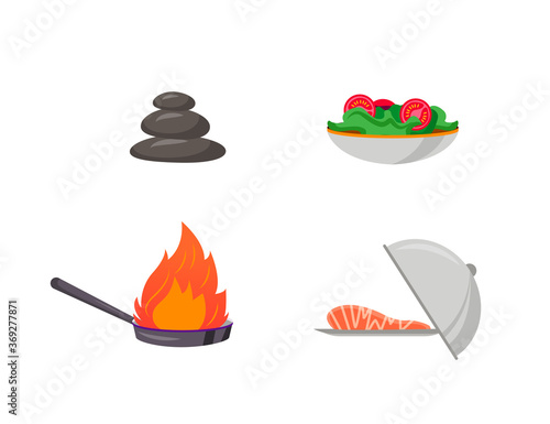 Kitchen preparation flat color vector object set