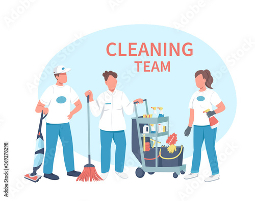 Janitorial service flat color vector faceless characters