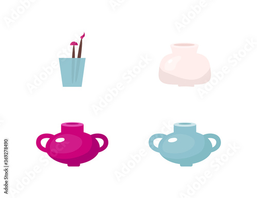 Pots flat color vector objects set