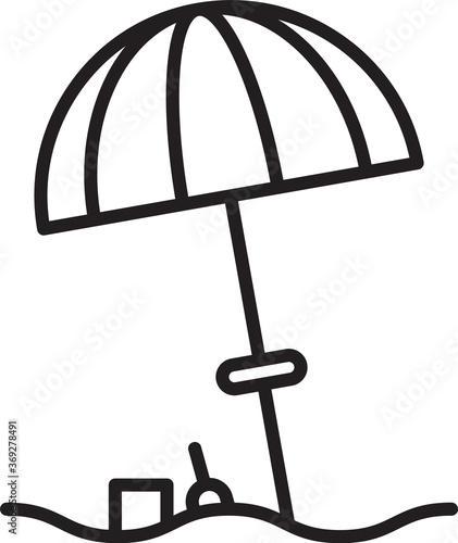 Black line Sun protective umbrella for beach icon isolated on white background. Large parasol for outdoor space. Beach umbrella. Vector Illustration.