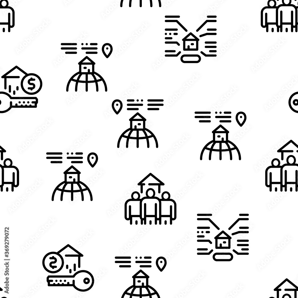 Apartment Building Seamless Pattern Vector Thin Line. Illustrations