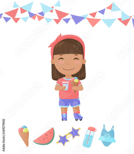Kid character on summer holidays