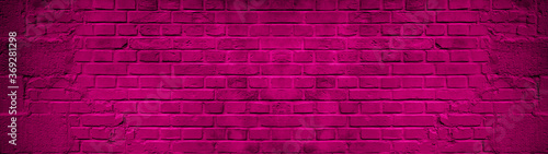Abstract magenta pink dark colorful painted grunge damaged rustic brick wall texture banner panorama	
 photo