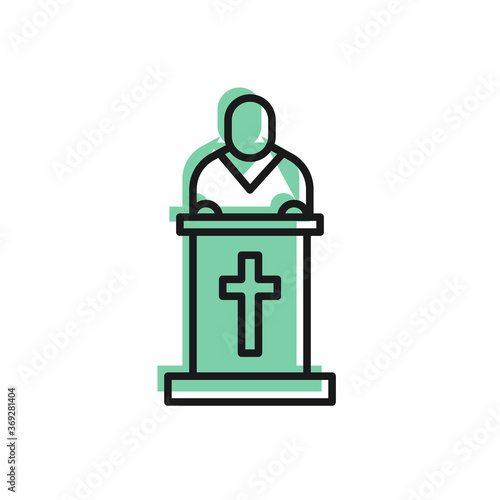 Black line Church pastor preaching icon isolated on white background. Vector Illustration.