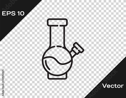 Black line Glass bong for smoking marijuana or cannabis icon isolated on transparent background. Vector Illustration.