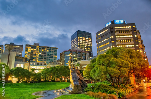 WELLINGTON  NEW ZEALAND - SEPTEMBER 4TH  2018  City center with modern buidlings at night