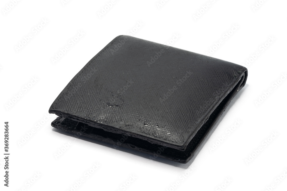 a sticky black leather wallet isolated on a white background a sticky black leather wallet isolated on a white background