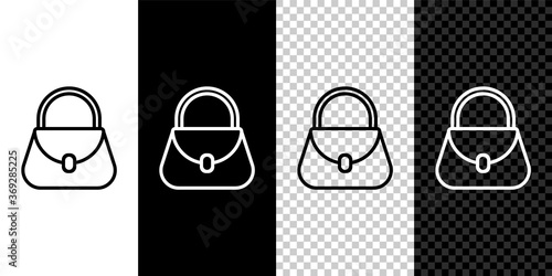 Set line Handbag icon isolated on black and white background. Female handbag sign. Glamour casual baggage symbol. Vector Illustration.