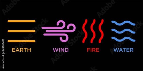 Four elements icons, line symbols. Vector logo template. Wind, fire, water, earth symbol. Pictograph