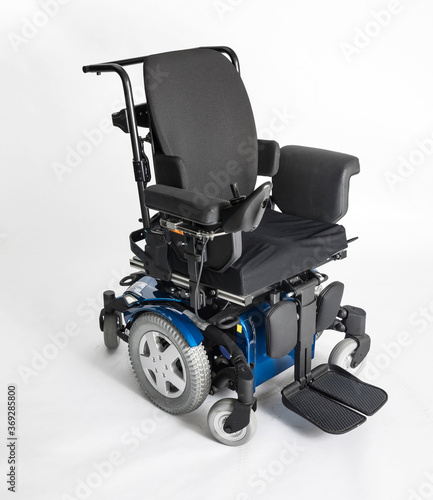 Empty electric wheel chair on white background