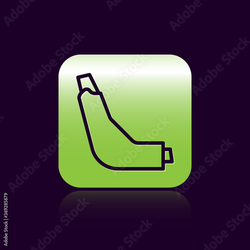 Black line Inhaler icon isolated on black background. Breather for cough relief, inhalation, allergic patient. Green square button. Vector Illustration.