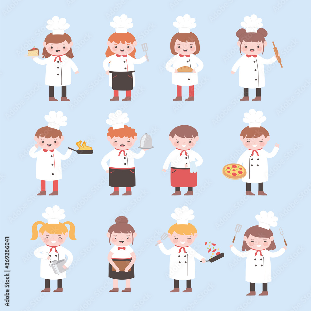 cartoon character chefs girl and boy funny cook delicious food cartoon character chefs girl and boy funny cook delicious food