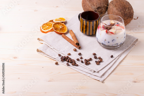 yumy milky desert or yughurt with fruit and berries