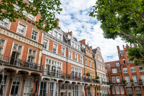 Beautiful terrace of red brick residential property in Kensington, London 