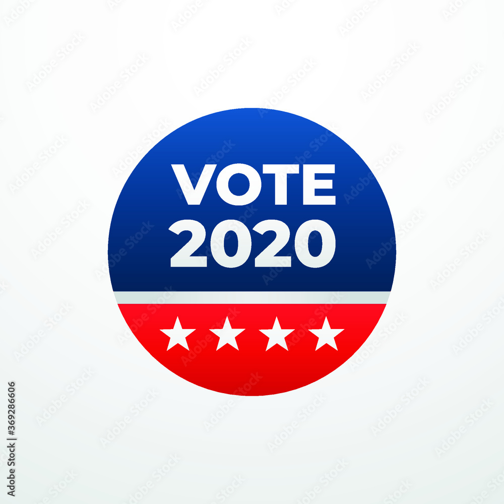 Vote 2020 modern symbol, icon, design concept, logo, graphic vector, with red and blue colors and white stars isolated on a light background. Vote 2020 modern symbol, icon, design concept, logo, graphic vector, with red and blue colors and white stars isolated on a light background.