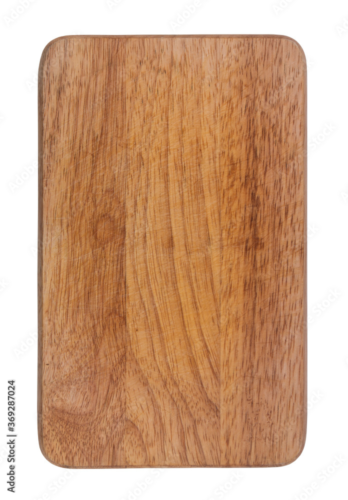 Fototapeta premium Old grunge wooden kitchen cutting board isolated on white