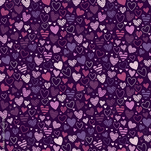 Cute hand drawn hearts seamless pattern, lovely romantic background, great for Valentine's Day, Mother's Day, textiles, wallpapers, banners - vector design