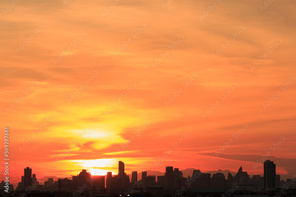 The last light of the sunset with city building ,At in Bangkok ,Thailand The last light of the sunset with city building ,At in Bangkok ,Thailand