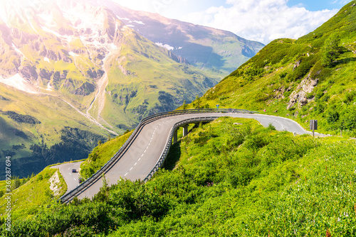 Mountain asphalt road serpentine. Winding Grossglockner High Alpine Road in High Tauern, Austria