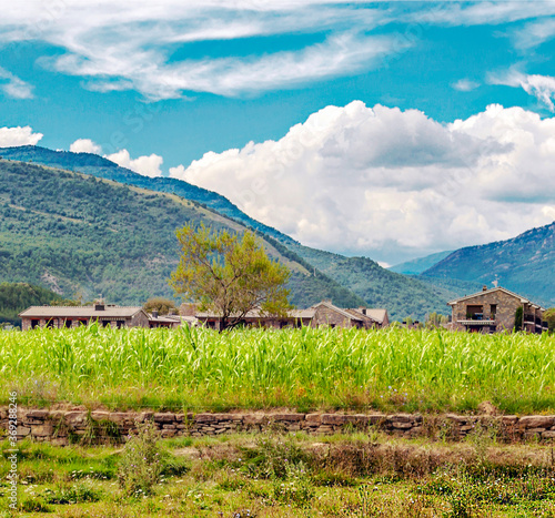 Fields in the Pyrenees mountains