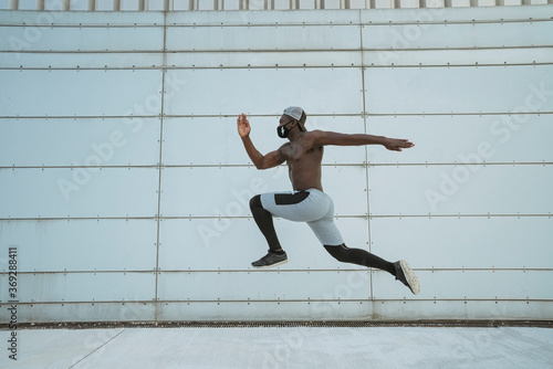 Athletic black man during the training.