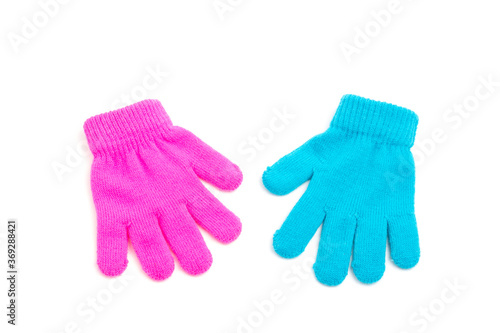 Child brighte gloves isolated on white background.