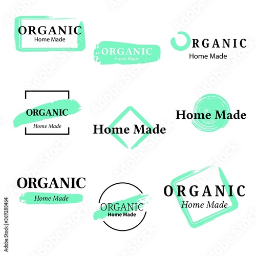 Vector hand made hand drawn organic logo collection with frames and strokes of brushes.