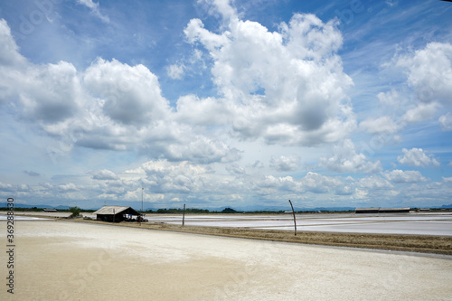 saline feild with beautiful blue sky in Thailand.