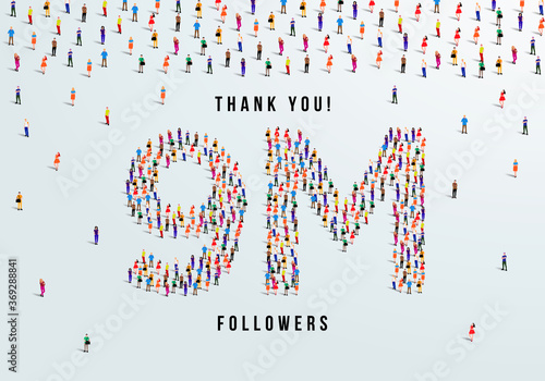 Thank you 9 million or nine million followers design concept made of people crowd vector illustration.