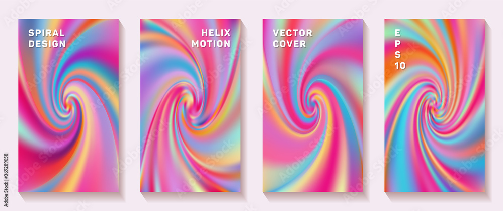 Gradient spiral rotation cover page templates set. Gradient spiral rotation cover page templates set.