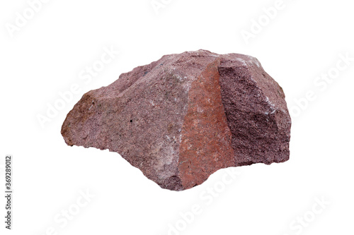 specimen of red sandstone rock isolated on a white background.