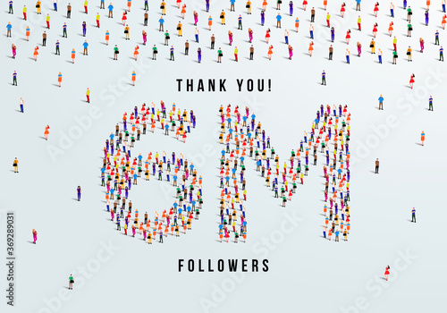 Thank you 6 million or six million followers design concept made of people crowd vector illustration.