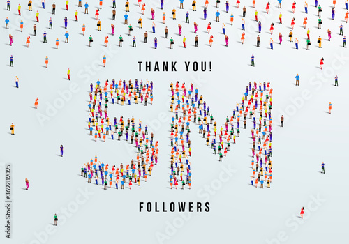 Thank you 5 million or five million followers design concept made of people crowd vector illustration.