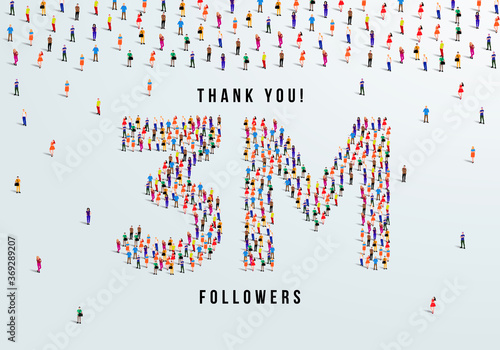 Thank you 3 million or three million followers design concept made of people crowd vector illustration.