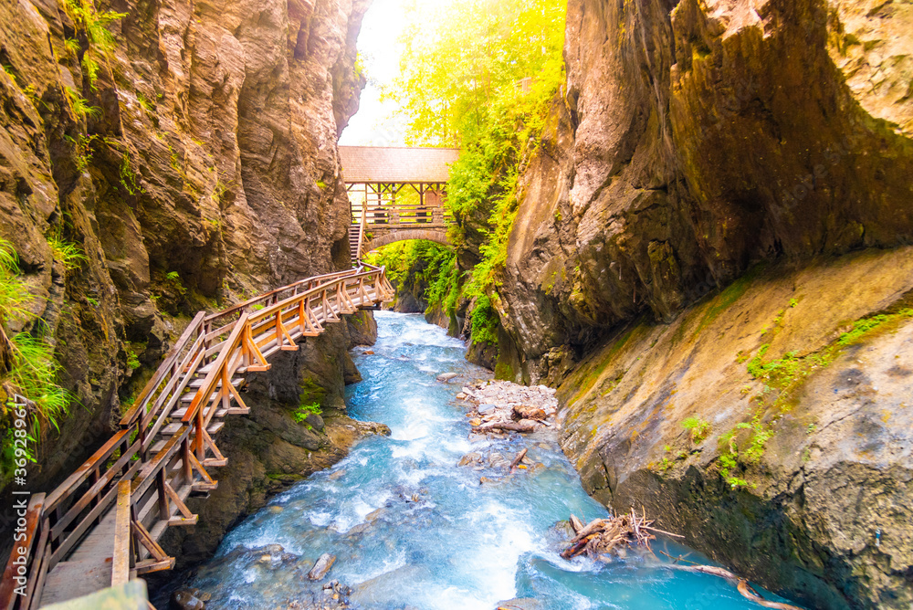 Fototapeta premium Sigmund Thun Gorge. Cascade valley of wild Kapruner Ache near Kaprun, Austria