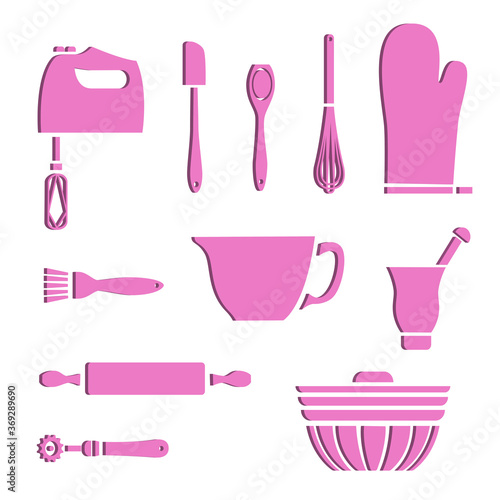 Set of baking supplies with 3D effect