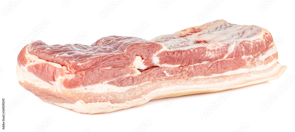 Fresh pork belly with a thin layer of bacon isolated on white background Fresh pork belly with a thin layer of bacon isolated on white background