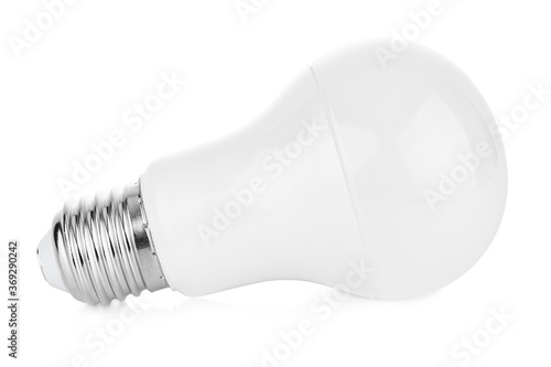 Lying modern large LED light bulb isolated on white background
