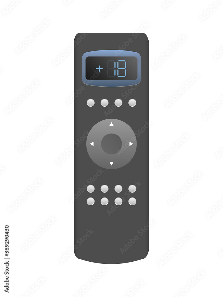Black remote control from the air conditioner 3d. Realistic vector remote control. Isolated on white background. Black remote control from the air conditioner 3d. Realistic vector remote control. Isolated on white background.