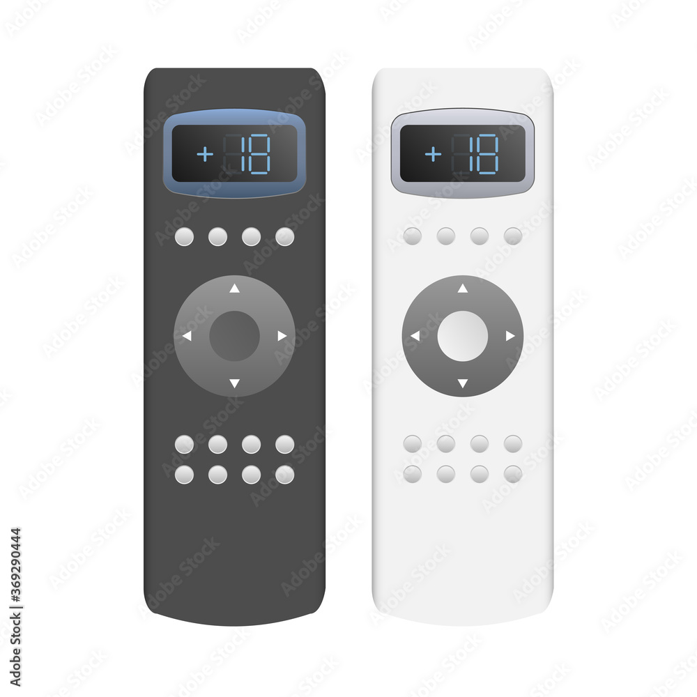 A set of remotes from the air conditioner 3d. Realistic vector remote control. Isolated on white A set of remotes from the air conditioner 3d. Realistic vector remote control. Isolated on white