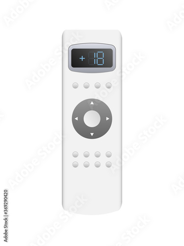 White remote control from the air conditioner 3d. Realistic vector remote control. Isolated on white background.