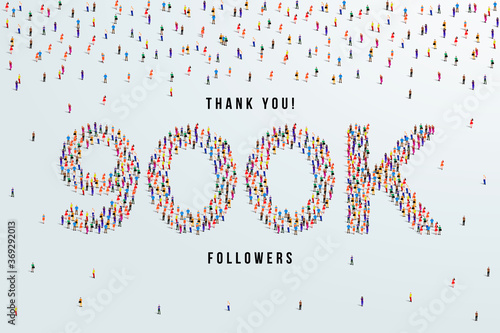 Thank you 900K or nine hundred thousand followers. large group of people form to create 900K vector illustration