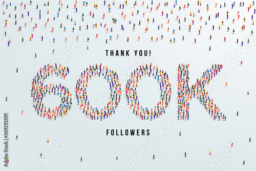 Thank you 600K or six hundred thousand followers. large group of people form to create 600K vector illustration