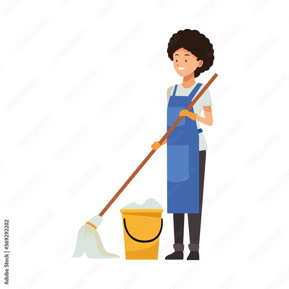 housekeeping female worker with mop and bucket housekeeping female worker with mop and bucket
