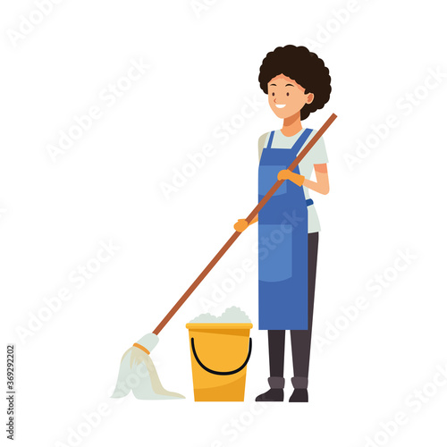 housekeeping female worker with mop and bucket © Jemastock