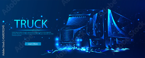 Truck. Logistics low poly art illustration.Vehicle, transport delivery, cargo logistics concept. Freight transport, international delivery.  Cargo transportation service concept with connected dots.