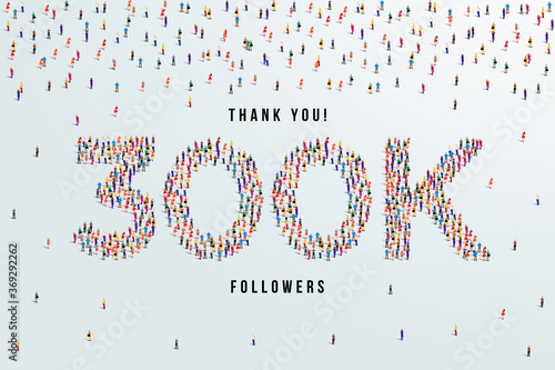 Thank you 300K or three hundred thousand followers. large group of people form to create 300K vector illustration