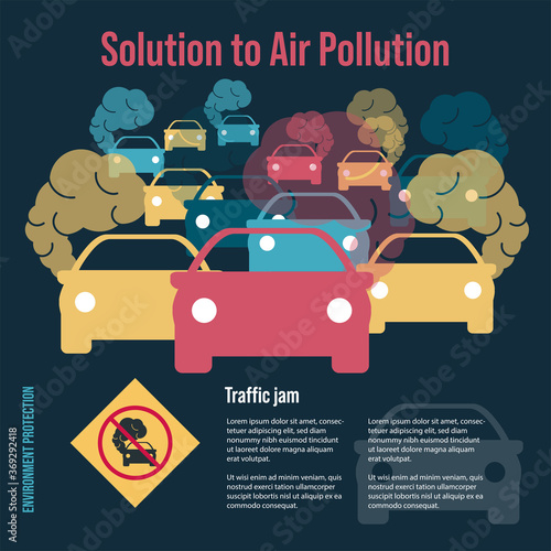 Many cars of different colors. Road congestion. Traffic jams. Automotive sharp or pattern. Solution to Air Pollution