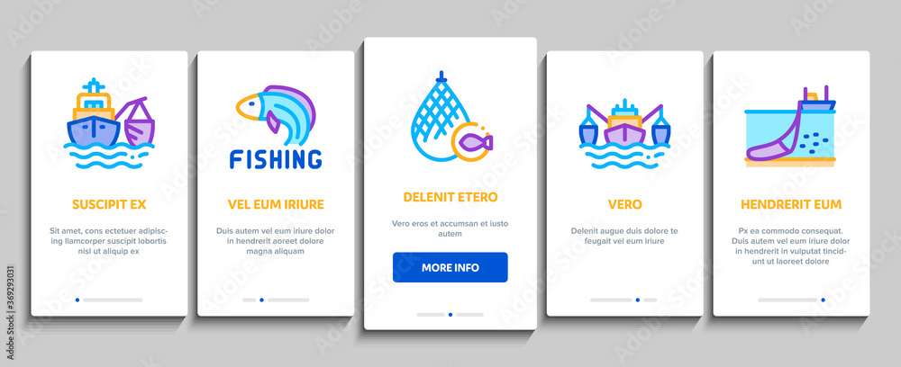 Fishing Industry Business Process Onboarding Mobile App Page Screen Vector. Fishing Industry Processing, Boat With Catch, Fish Drying And Froze, Factory Conveyor Illustrations Fishing Industry Business Process Onboarding Mobile App Page Screen Vector. Fishing Industry Processing, Boat With Catch, Fish Drying And Froze, Factory Conveyor Illustrations